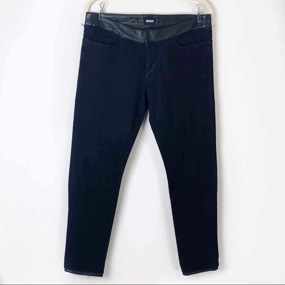 ✨Hudson Skinny Jeans Leather Trim Dark Wash Denim✨